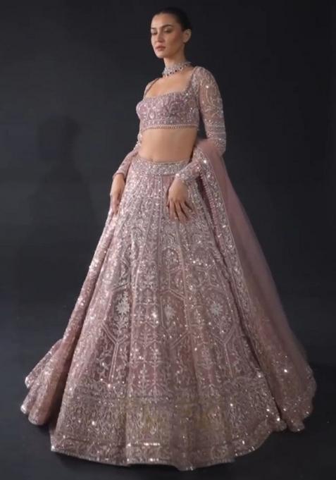 Multi Color Sequence Embroidery Silk Lehenga Set With Dupatta