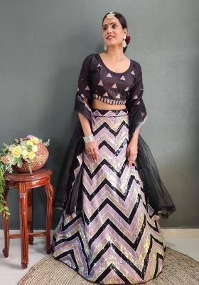 Multi Color Embroidered Silk Lehenga Set With Dupatta