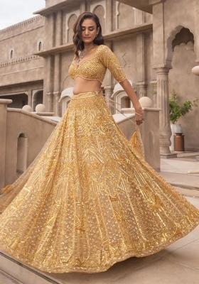 Multi Color Embroidered Silk Lehenga Set With Dupatta