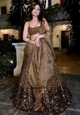 Multi Color Embroidered Silk Lehenga Set With Dupatta