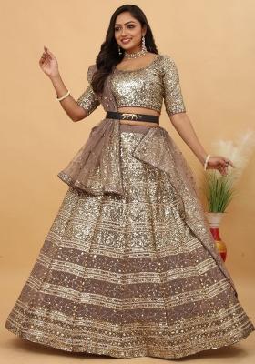 Multi Color Sequence Embroidery Georgette Lehenga Set With Dupatta