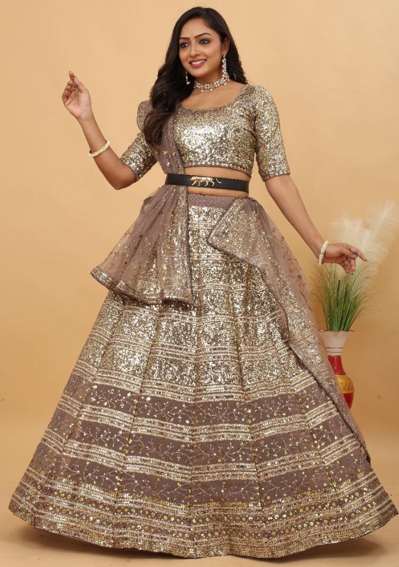 Multi Color Sequence Embroidery Georgette Lehenga Set With Dupatta