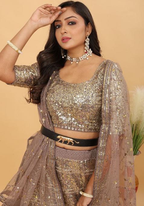 Multi Color Sequence Embroidery Georgette Lehenga Set With Dupatta