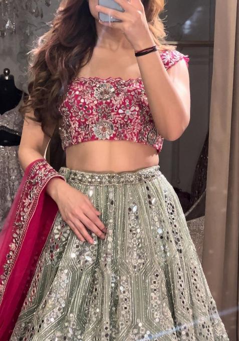 Multi Color Sequence Embroidery Georgette Lehenga Set With Dupatta