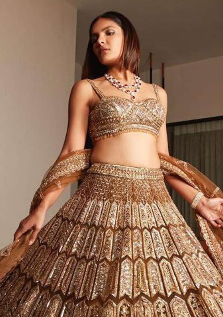 Multi Color Embroidered Silk Blend Lehenga Set With Dupatta for Diwali and Festive Wear - Indya