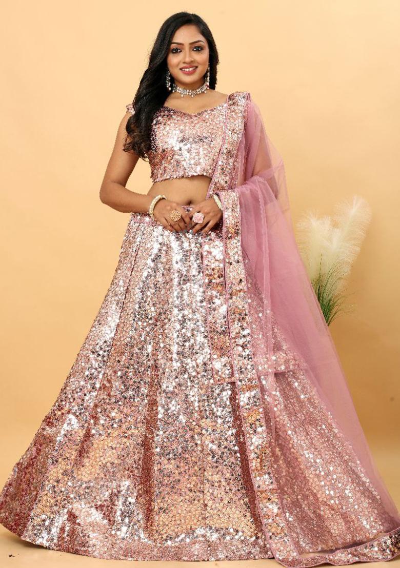 Multi Color Embroidered Silk Lehenga Set With Dupatta