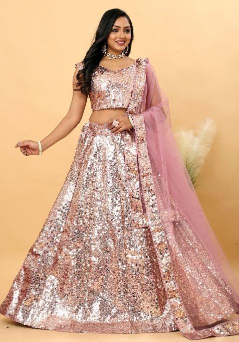 Multi Color Embroidered Silk Lehenga Set With Dupatta