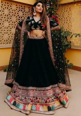 Multi Color Embroidered Georgette Lehenga Set With Dupatta