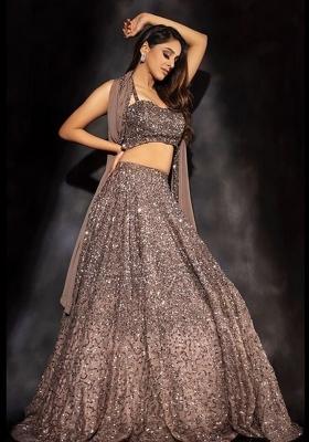 Multi Color Embroidered Georgette Lehenga Set With Dupatta