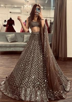 Multi Color Embroidered Silk Lehenga Set With Dupatta