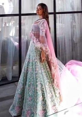 Multi Color Sequence Embroidery Net Lehenga Set With Dupatta