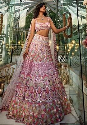 Multi Color Sequence Embroidery Georgette Lehenga Set With Dupatta
