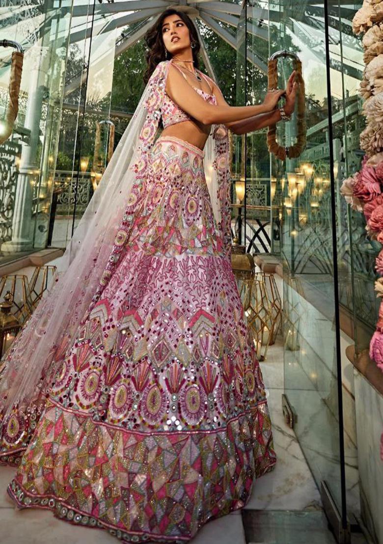 Multi Color Sequence Embroidery Georgette Lehenga Set With Dupatta