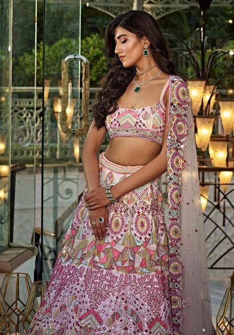 Multi Color Sequence Embroidery Georgette Lehenga Set With Dupatta