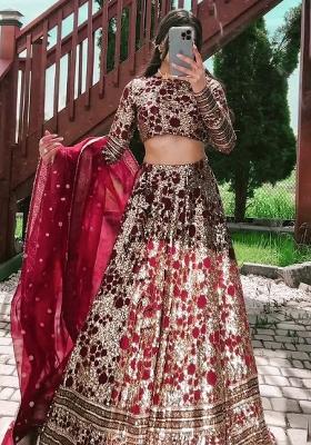 Multi Color Sequence Embroidery Georgette Lehenga Set With Dupatta