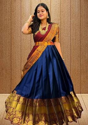 Multi Color Embroidered Jacquard Lehenga Set With Dupatta