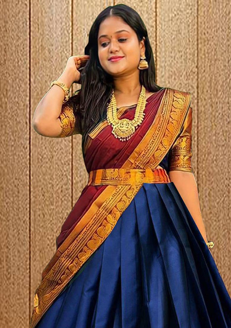 Multi Color Embroidered Jacquard Lehenga Set With Dupatta - Indya