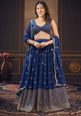 Multi Color Embroidered Georgette Lehenga Set With Dupatta