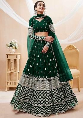 Multi Color Embroidered Georgette Lehenga Set With Dupatta