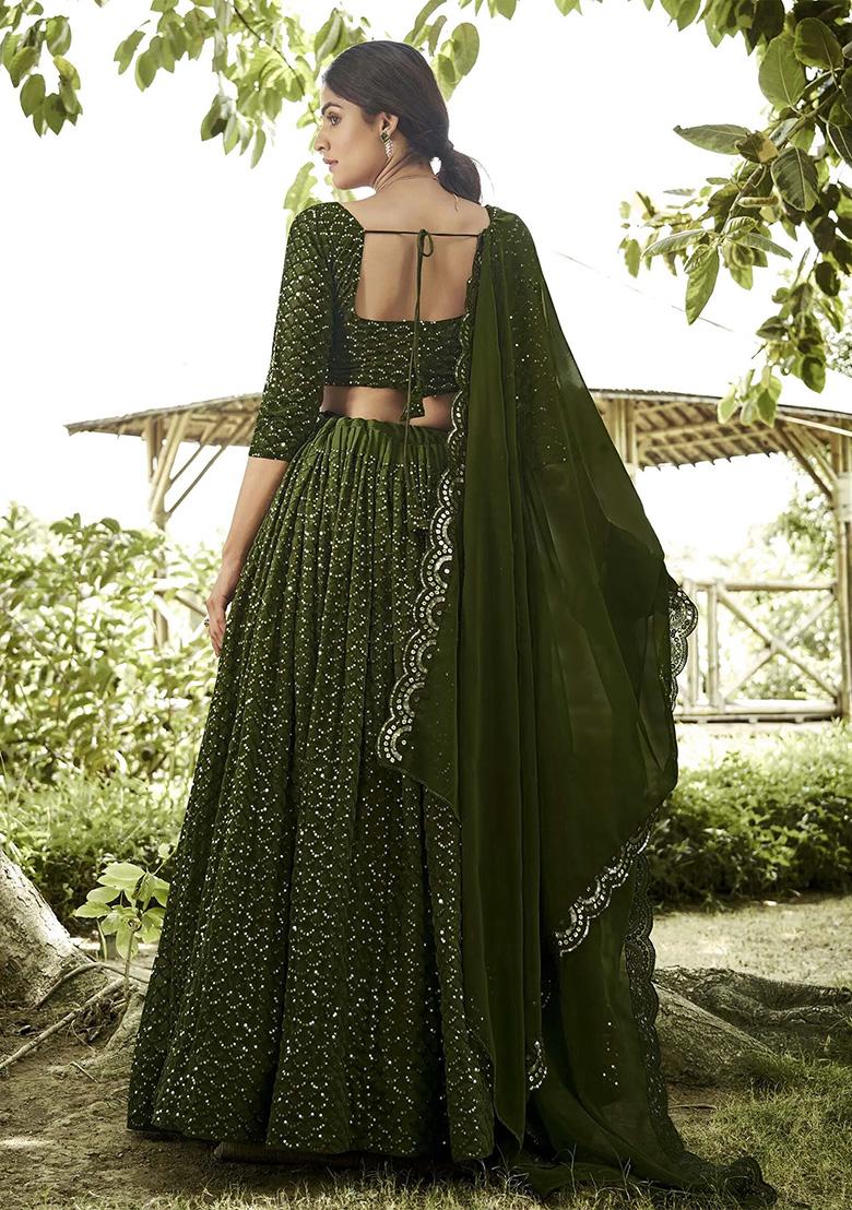 Multi Color Embroidered Georgette Lehenga Set With Dupatta - Indya