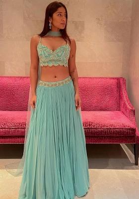 Multi Color Embroidered Georgette Lehenga Set With Dupatta