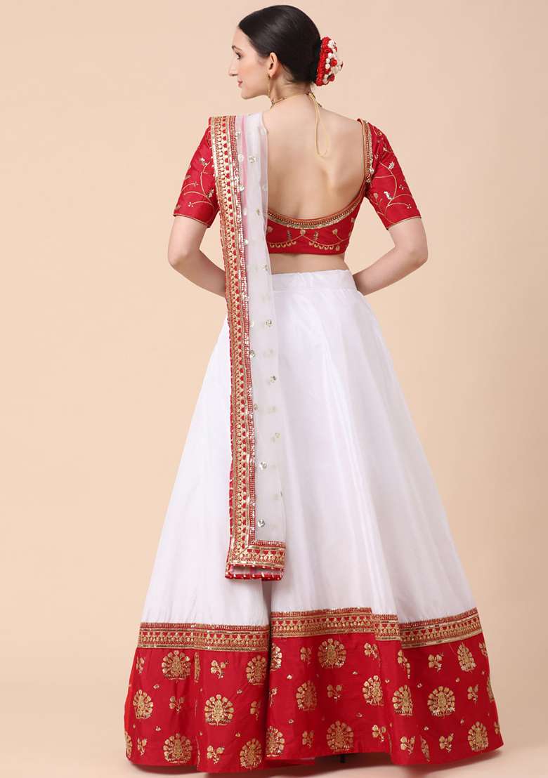 Red Sequence With Dupatta Net Lehenga Set with Embroidery for Diwali | Wedding & Festive Wear - Indya