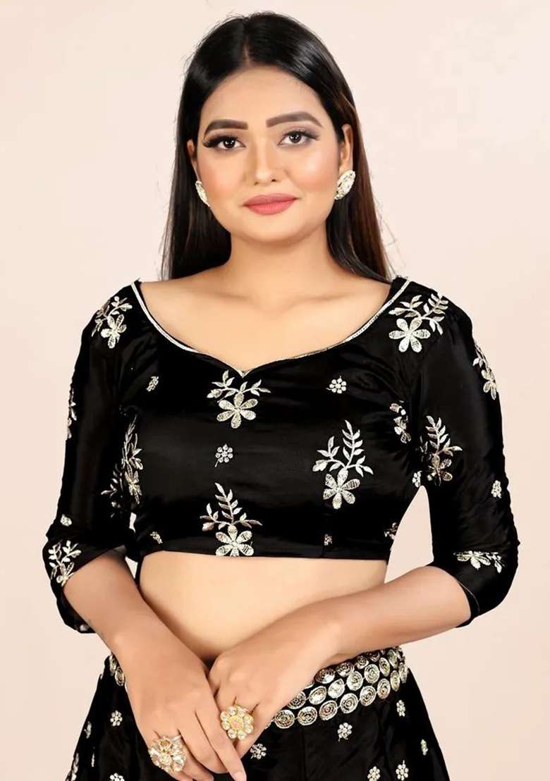 Black Sequence With Dupatta Silk Blend Lehenga Set with Embroidery for Diwali | Wedding & Festive Wear - Indya