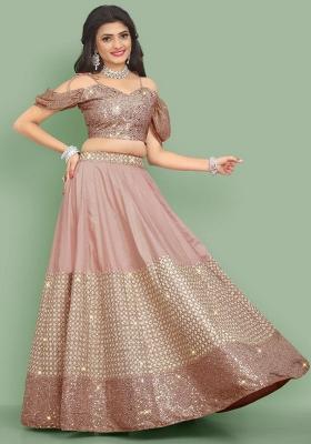 Pink Sequence Embroidery Silk Lehenga Set With Dupatta