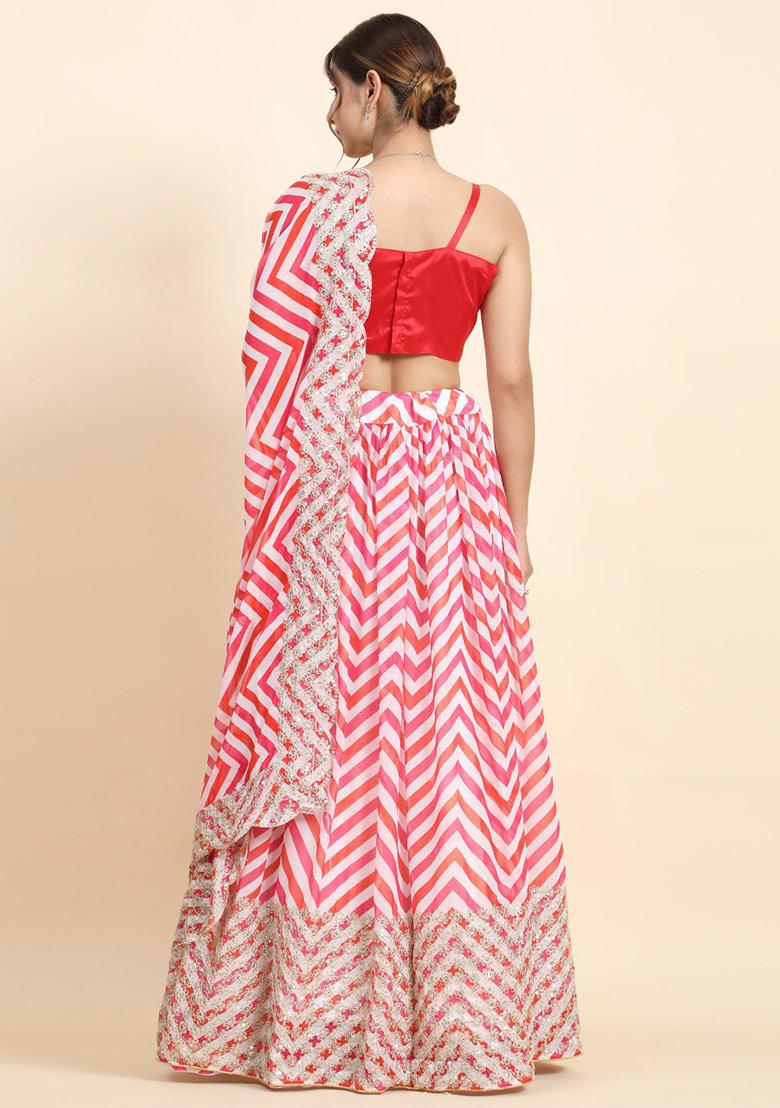 Multi Color Sequence Embroidery Georgette Lehenga Set With Dupatta - Indya