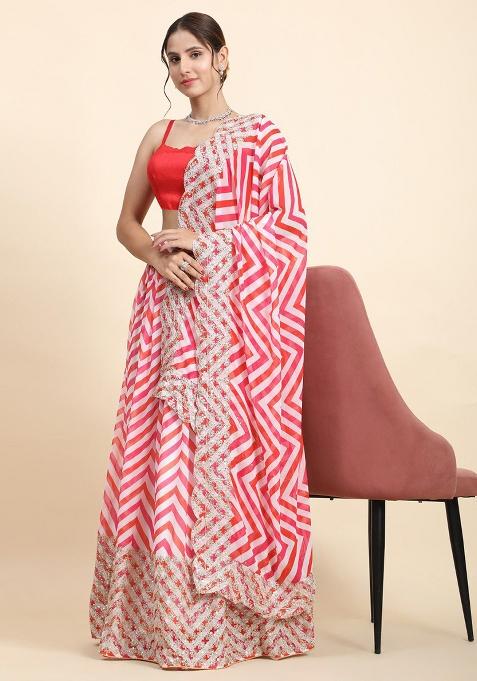 Multi Color Sequence Embroidery Georgette Lehenga Set With Dupatta