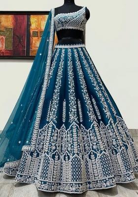 Blue Sequence Embroidery Chinon Lehenga Set With Dupatta