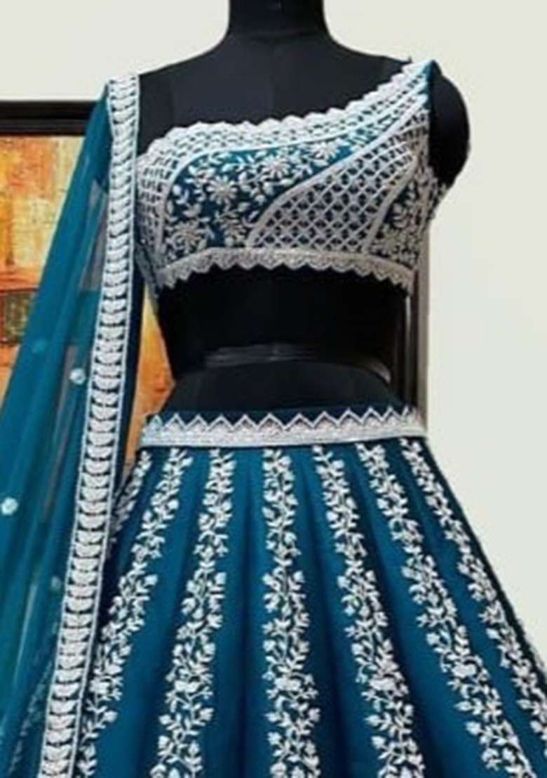 Blue Sequence Chinon With Dupatta Lehenga Set with Embroidery for Diwali | Wedding & Festive Wear - Indya