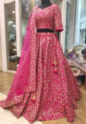 Pink Sequence Embroidery Silk Lehenga Set With Dupatta