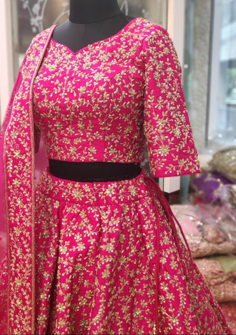 Pink Sequence Embroidery Silk Lehenga Set With Dupatta - Indya