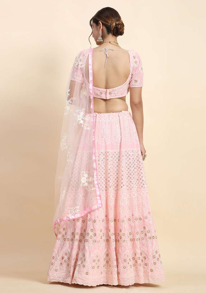 Pink Sequence With Dupatta Georgette Lehenga Set with Embroidery for Diwali | Wedding & Festive Wear - Indya