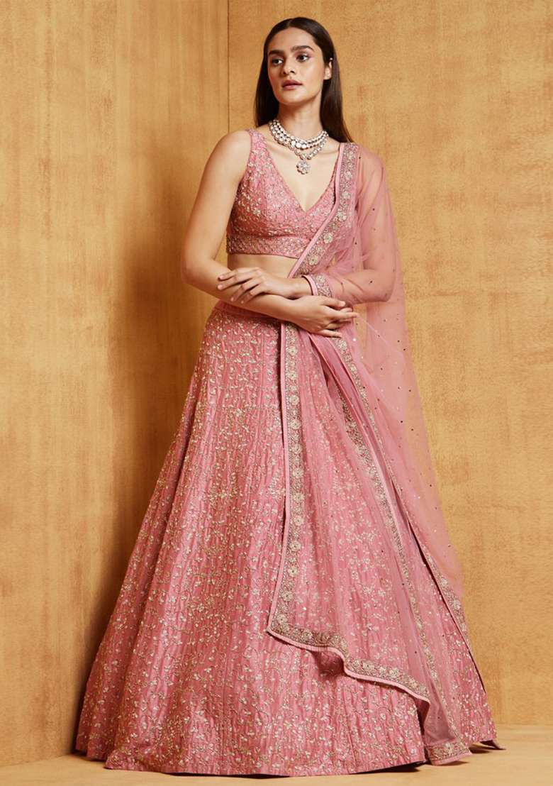 Pink Sequence With Dupatta Silk Blend Lehenga Set with Embroidery for Diwali | Wedding & Festive Wear - Indya
