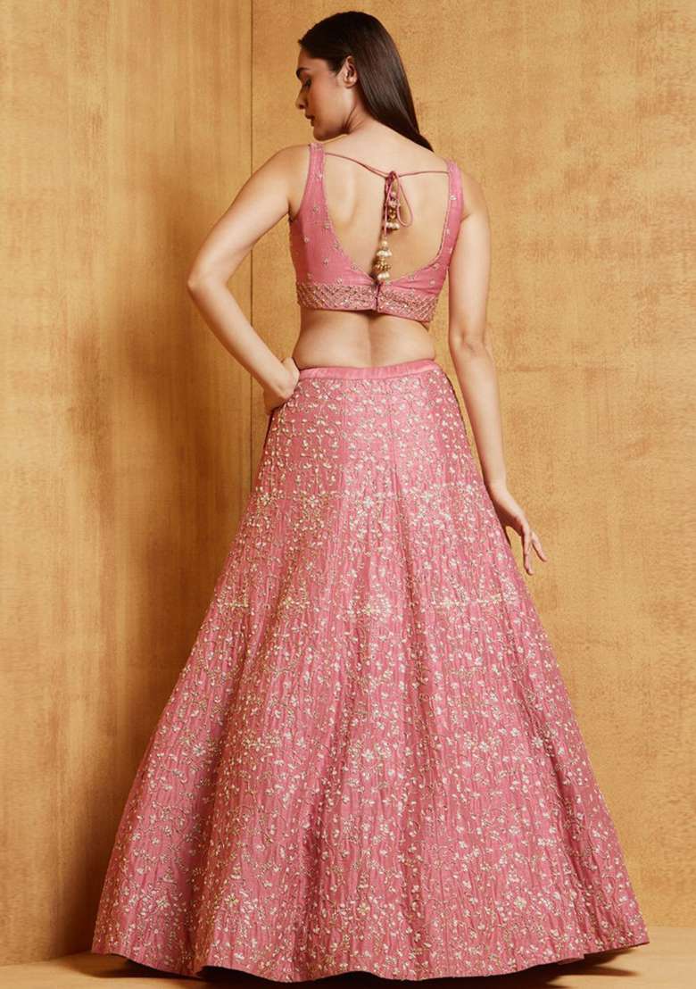 Pink Sequence With Dupatta Silk Blend Lehenga Set with Embroidery for Diwali | Wedding & Festive Wear - Indya