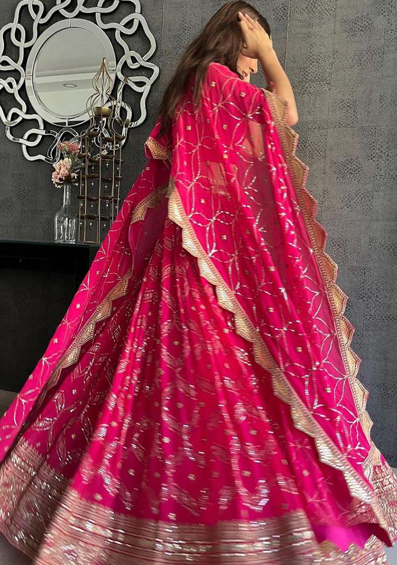 Pink Sequence Embroidery Georgette Lehenga Set With Dupatta for Diwali and Festive Wear - Indya