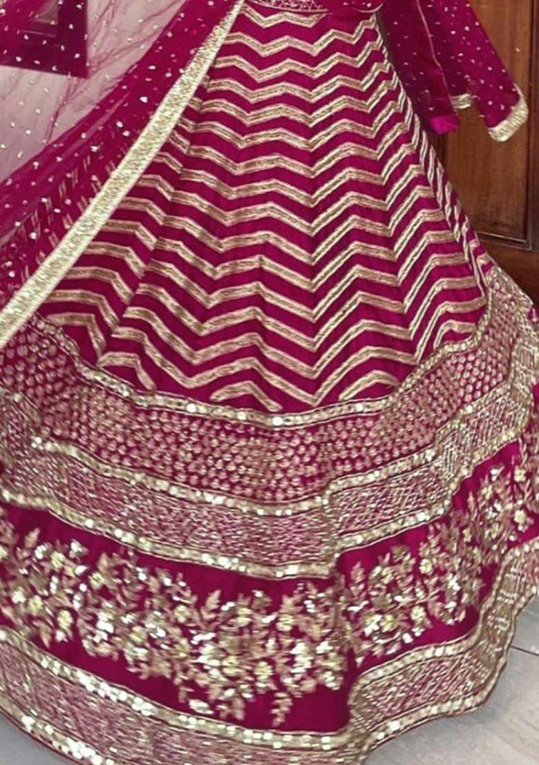 Red Sequence Embroidery Silk Lehenga Set With Dupatta - Indya