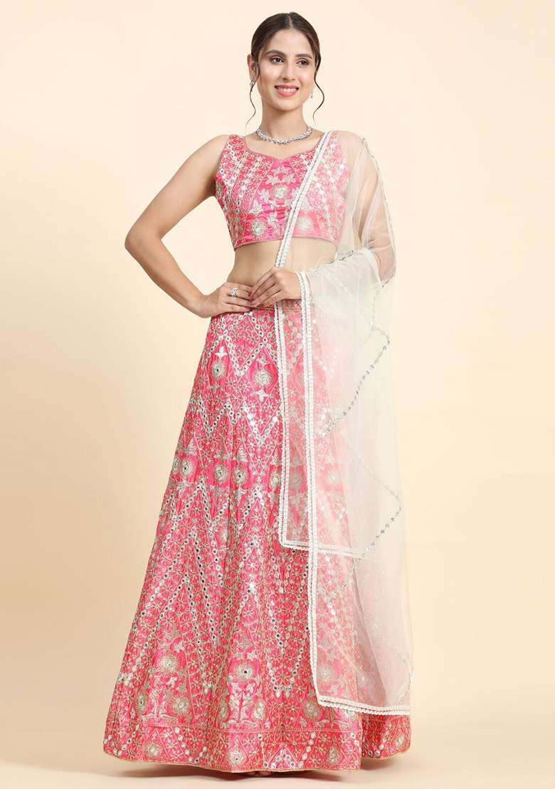 Pink Sequence With Dupatta Silk Blend Lehenga Set with Embroidery for Diwali | Wedding & Festive Wear - Indya