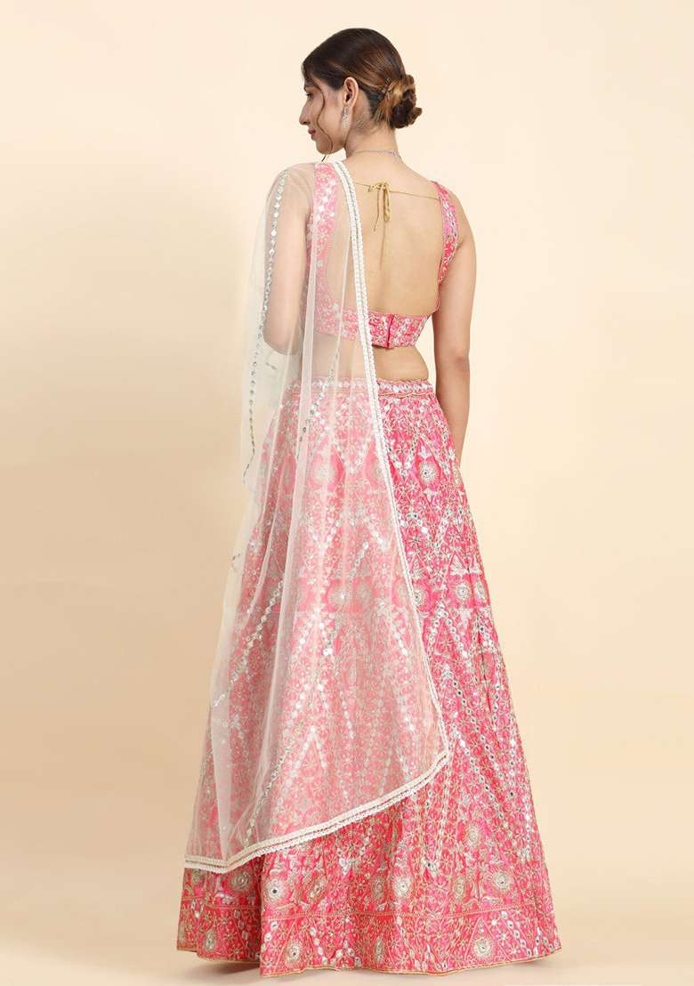 Pink Sequence With Dupatta Silk Blend Lehenga Set with Embroidery for Diwali | Wedding & Festive Wear - Indya