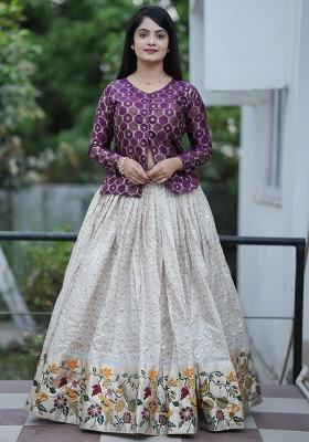 Purple Embroidered Silk Lehenga Set With Dupatta