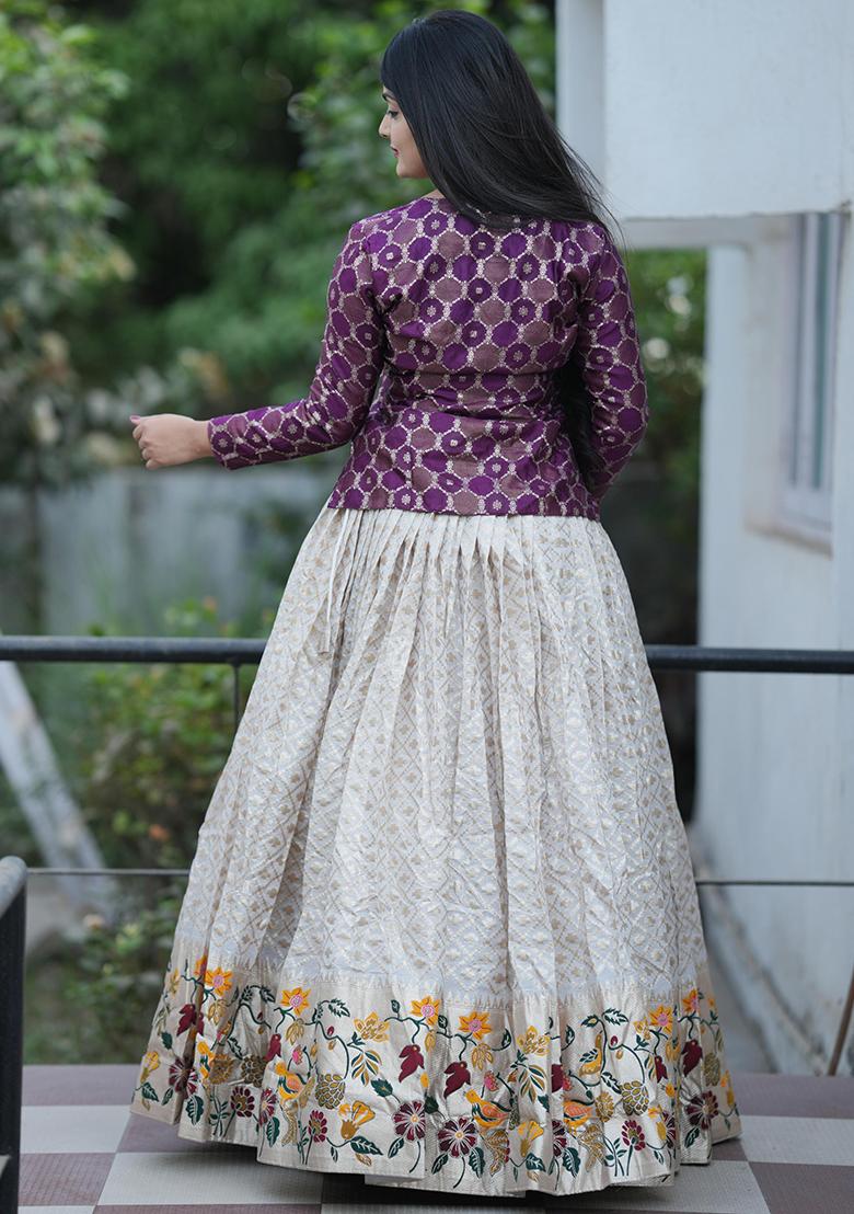 Purple Embroidered Silk Lehenga Set With Dupatta - Indya
