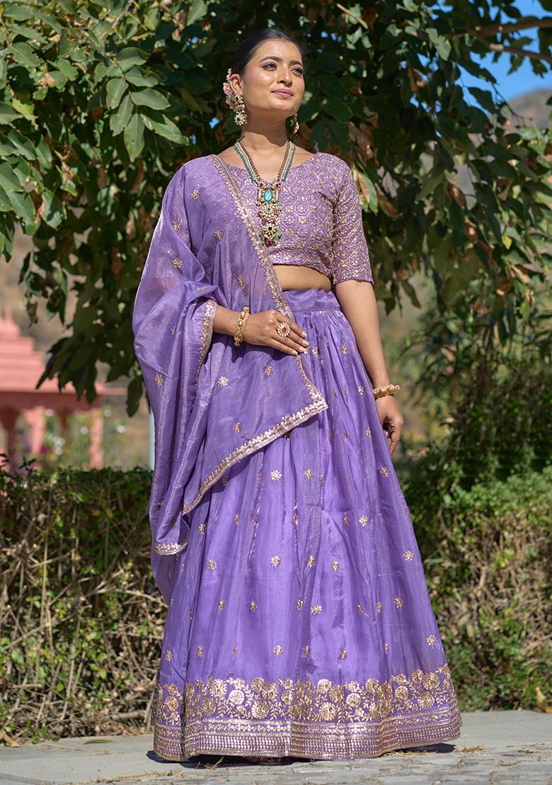 Purple Sequence Embroidery Blended Lehenga Set With Dupatta - Indya
