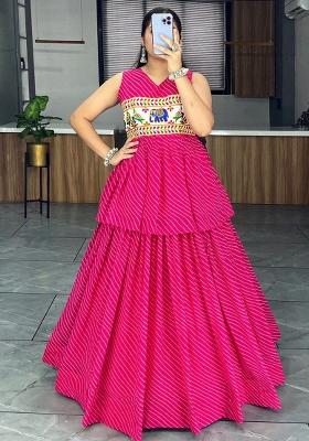 Pink Printed Georgette Lehenga Set With Dupatta