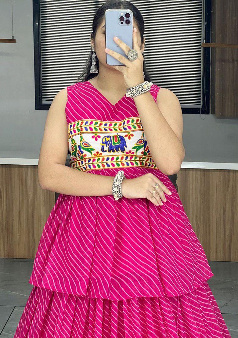 Pink Printed Georgette Lehenga Set With Dupatta - Indya