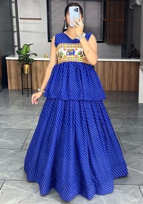 Blue Printed Georgette Lehenga Set With Dupatta