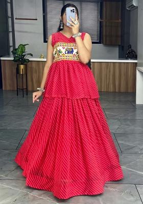 Red Printed Georgette Lehenga Set With Dupatta