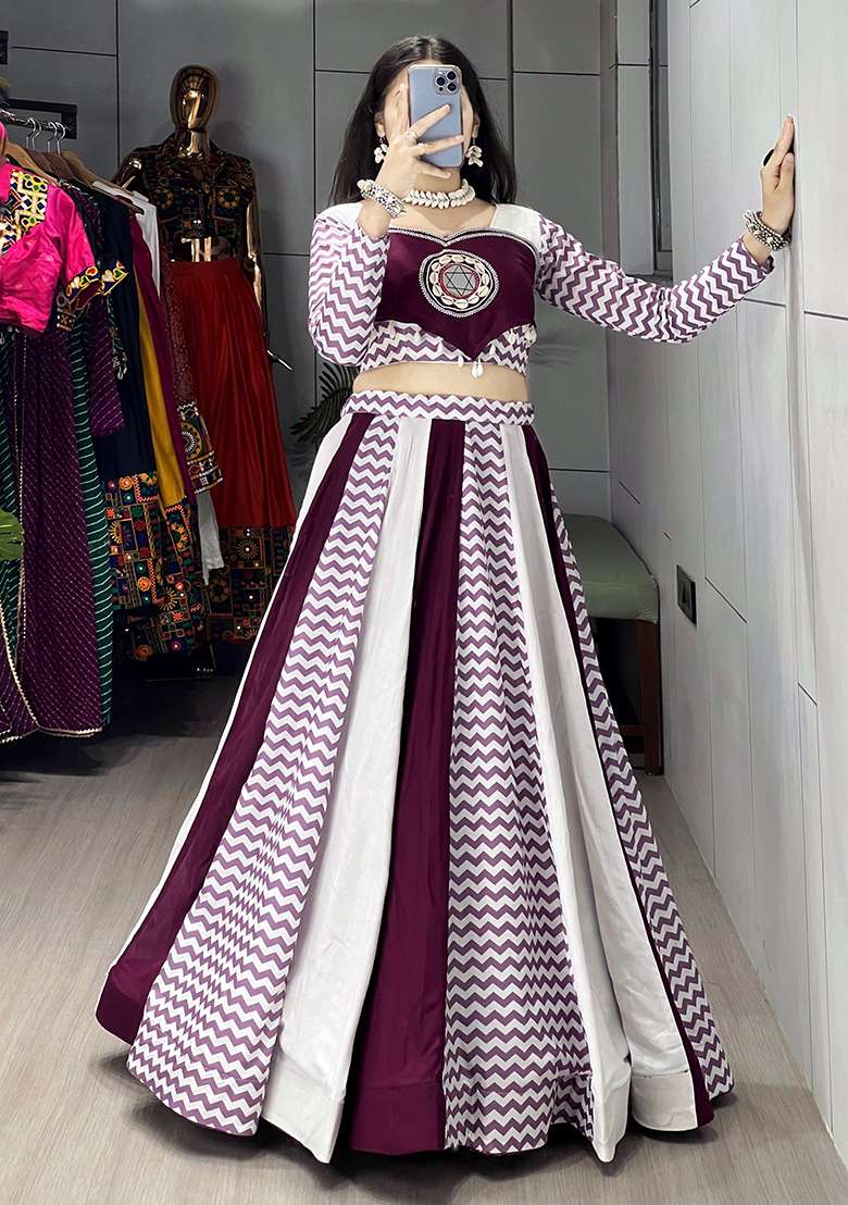 White Embroidered Rayon Lehenga Set With Dupatta for Diwali and Festive Wear - Indya