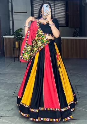 Multi Color Embroidered Rayon Lehenga Set With Dupatta